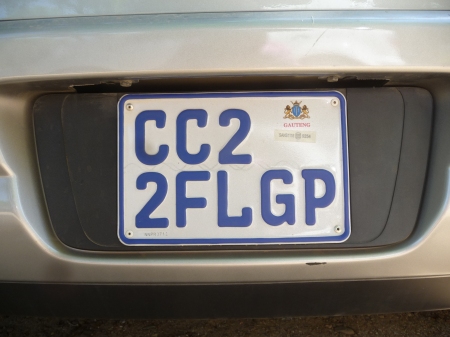 In 2011, starting with BB 00 AA, Gauteng had exhausted its 3-letter 3-number series.  Rear size.